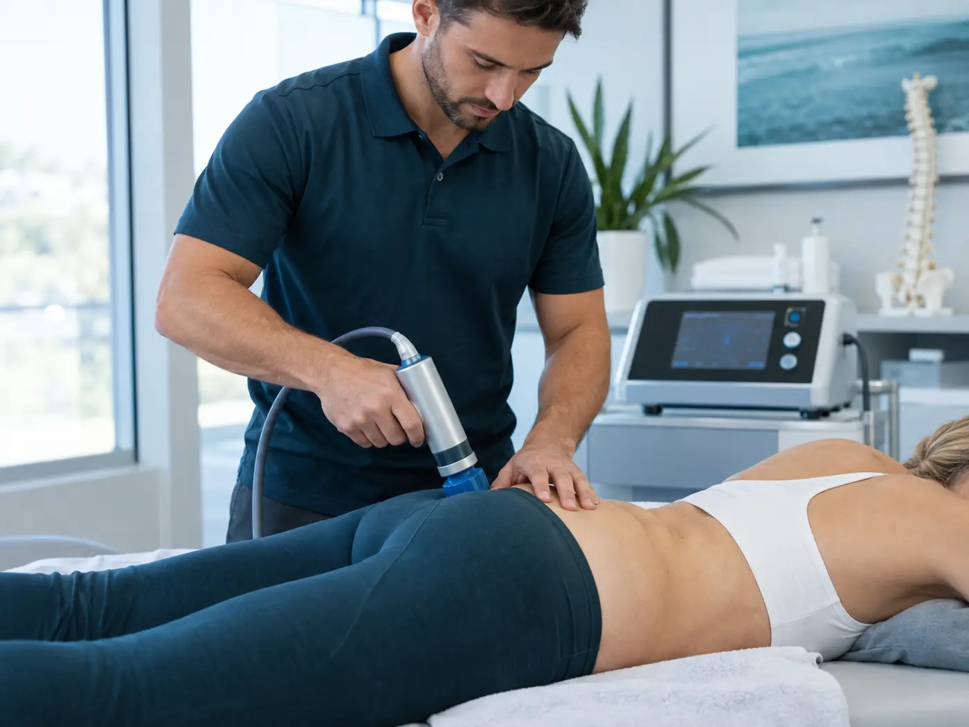 Aplicación de bioterapia con ondas en la zona lumbar